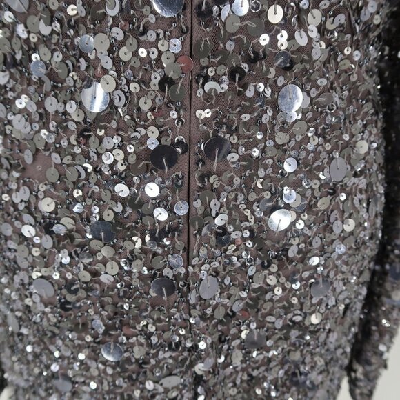 Aidan Mattox Silver Fully Sequined Long Sleeve Cocktail Dress Size 10 - Picture 13 of 13